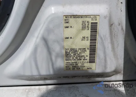 2016 Nissan Altima 2.5/2.5 S/2.5 Sl/2.5 Sr/2.5 Sv из США, поврежденный, VIN 1N4AL3AP9GC227159